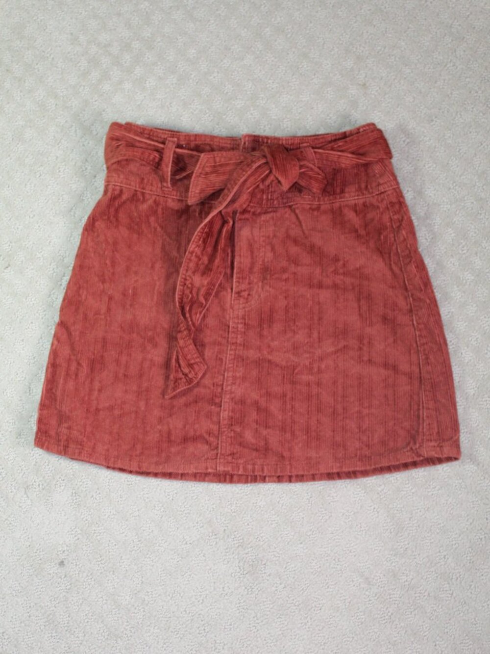 Rewash Size 3/26 Rust Reddish Orange Belted 100% Cotton Corduroy Mini Skirt